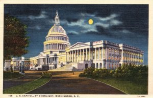 Vintage Postcard U. S. Capitol By Moonlight Looking Amphitheatre Washington DC