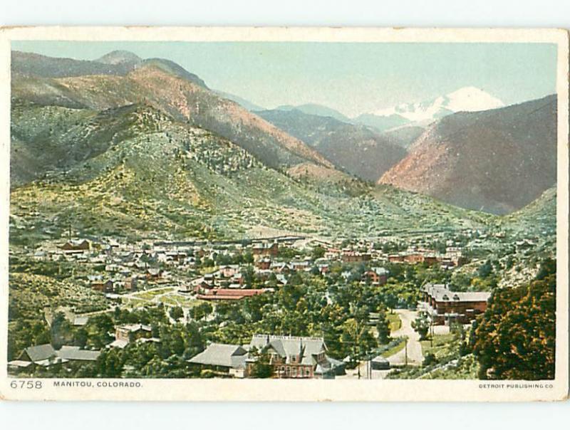 Manitou CO Aerial View Town Mountain Views   Postcard # 5573