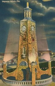 Daytona Beach FL-Florida, The Clock Tower at Night, Vintage Postcard