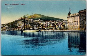 Split Spalato Marjan Croatia Boat Buildings on Hill Lake View Postcard