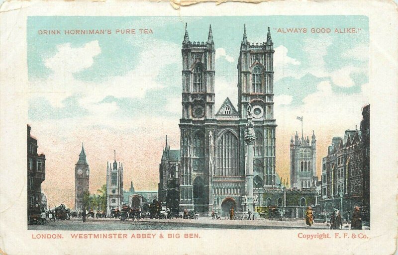 Tea related advertising Horniman`s PURE TEA London Westminster Abbey & Big Ben 