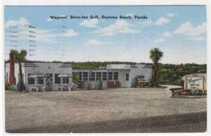 Wagners Drive Inn Grill Daytona Beach Florida 1950 linen postcard