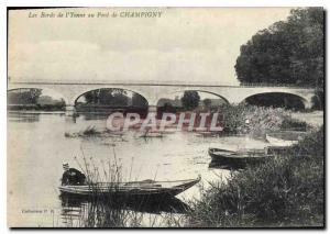 Old Postcard The Banks of the Yonne in Champigny Bridge