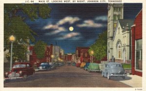 Vintage Postcard Main Street Looking West By Night Johnson City Tennessee TN