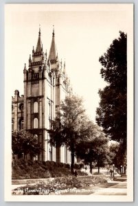 Flowered Walk Mormon Temple RPPC Salt Lake City UT Real Photo Postcard V24