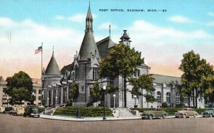 Vintage Postcard Post Office Postal Service French Chateau Saginaw Michigan MI