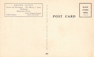 Vintage Postcard Brown Hotel 4Th & Keosauqua Largest Garage Des Moines Iowa IA