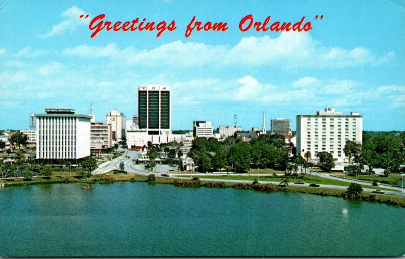 Florida Orlando Greetings Showing Skyline From Lake Lucerne