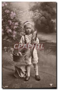 Old Postcard Fantasy Easter Fish Child