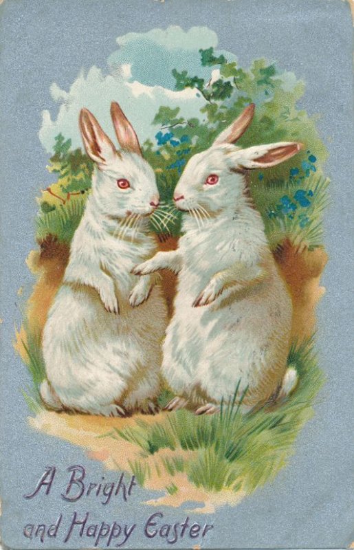 Easter Greetings - Bright and Happy Rabbits - pm 1909 - DB - Tuck