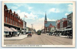 NEWPORT NEWS, VA Virginia ~ Street Scene JEFFERSON AVENUE c1910s  Postcard