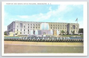 Fountain & Senate Office Bldg~Washington DC~US Flag & Front View~Colorchrome~Vtg