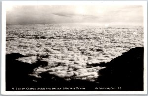 Sea Of Clouds Cover The Valley Mt. Wilson California CA RPPC Real Photo Postcard