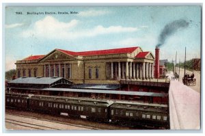 1910 Burlington Station Train Locomotor Scene Omaha Nebraska NE Posted Postcard