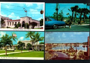 #784l (4) Pcs. Florida Vintage Auto's Lions, Mirror Lake, Delray City Hall