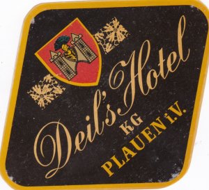 Germany Plauen Deil's Hotel Vintage Luggage Label sk2077