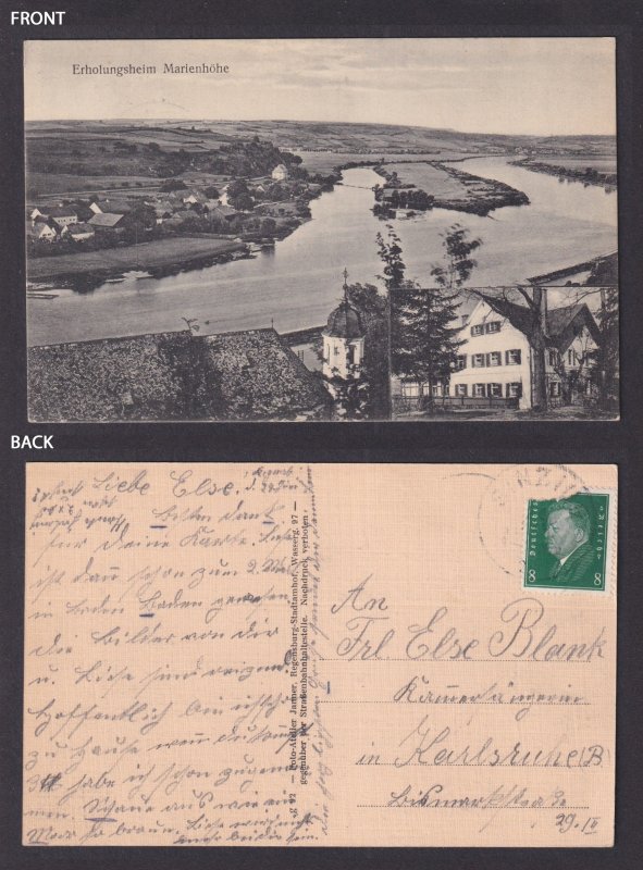Darmstadt Germany postcard 1938 Marienhöhe Rest Home River View