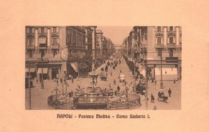 Postcard 1910's Napoli Fontana Medina Corso Umberto I. Naples Italy Fountain IT