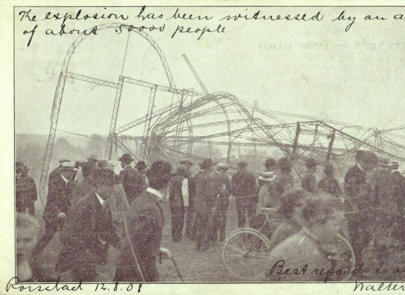 1908 August 5th Zeppelin LZ 4 Disaster Burned Wreckage Vintage Postcard P109 