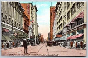 Main Street View Looking North Kansas City Missouri MO UNP DB Postcard K6