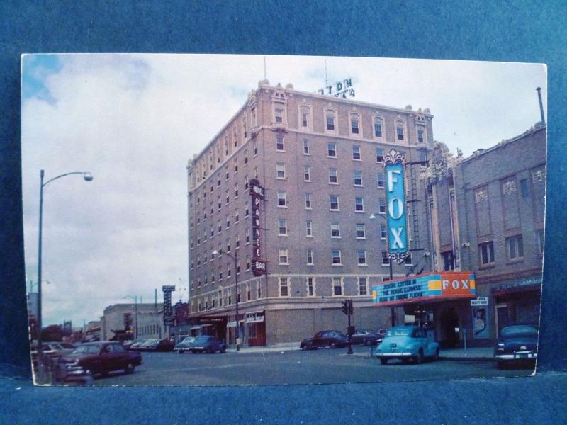 Postcard NE North Platte 1950's Street View Fox Theatre & Pawnee Hotel