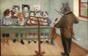 Thiele?  Cat Fantasy Music Class Teacher w/ Violin Old Postcard G19