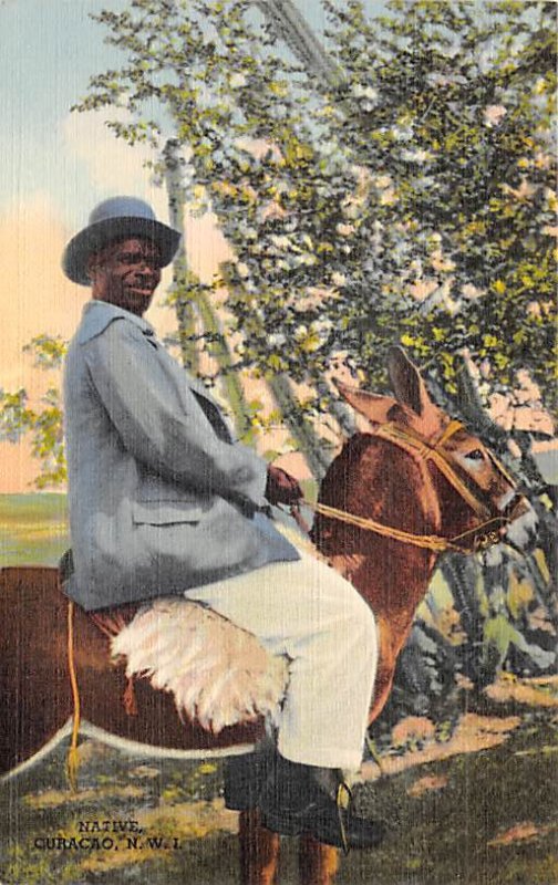 Man Riding Donkey Curacao, Netherlands Antilles Writing on back 