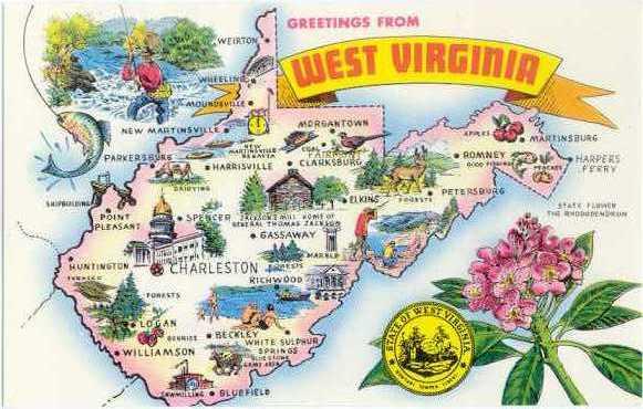 Map Card Greetings from West Virginia WV