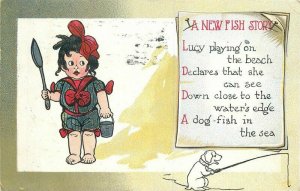 Artist impression Comic Fish story saying Tuck 1909 Postcard 21-1211