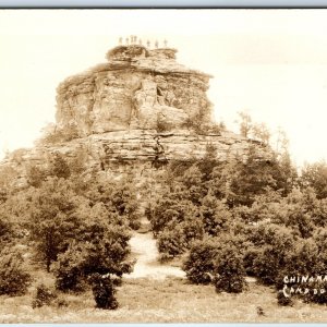 c1920s Camp Douglas Wis RPPC Army Soldiers on Chinaman Rock Real Photo PC WI A99