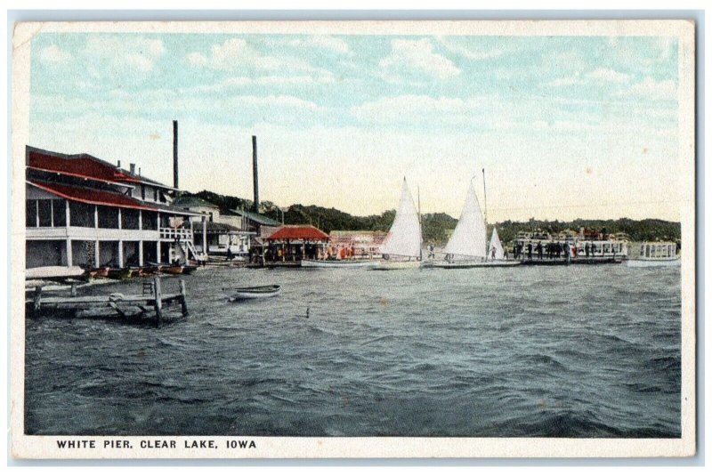 c1910 White Pier Ship Canoe Exterior Clear Lake Iowa IA Vintage Antique Postcard