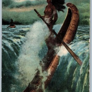 c1900s Niagara Falls NY Fantasy Indian Legend Woman Flying Canoe Mermaid PC A188