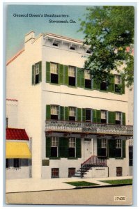 c1940 Exterior View General Green Headquarters Savannah Georgia Vintage Postcard