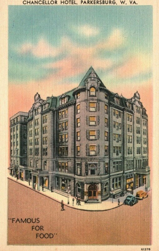 Vintage Postcard 1930's Chancellor Hotel Famous For Food Parkersburg WV 220 Room