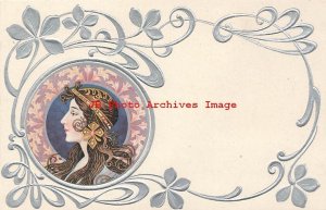 Art Nouveau, Unknown Artist, Woman Facing Left with Elaborate Headdress