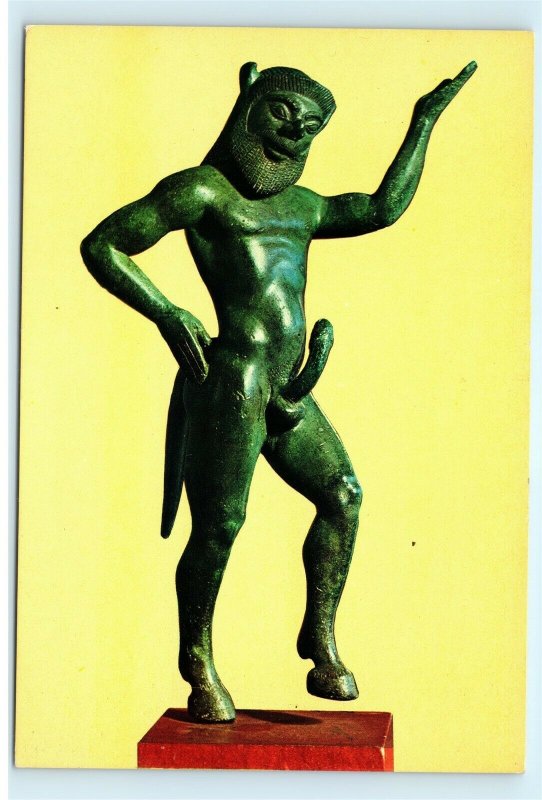 Greek Statue Satyr Large Erection Penis Silenos Sculpture 4x6 Postcard E06