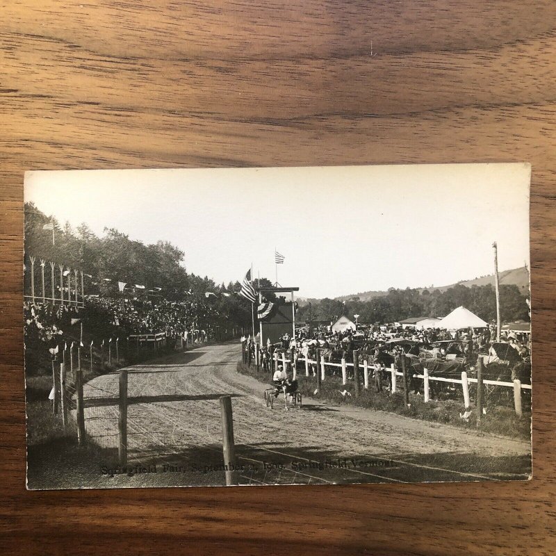 RARE - SPRINGFIELD, VT ~ RPPC ~ OSTRICH HARNESS RACE - SPRINGFIELD FAIR ~ c1909