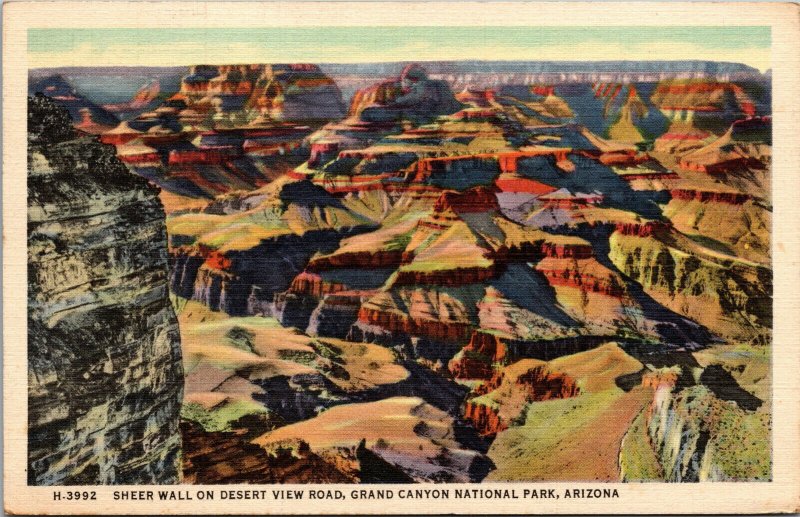 Vtg Sheer Wall Desert View Road Grand Canyon National Park Arizona AZ Postcard