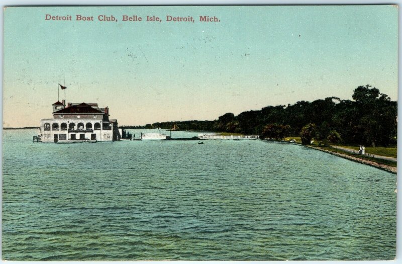 1909 Belle Isle, Detroit, Mich Elite Boat Club Litho Photo Postcard Dietsche A33