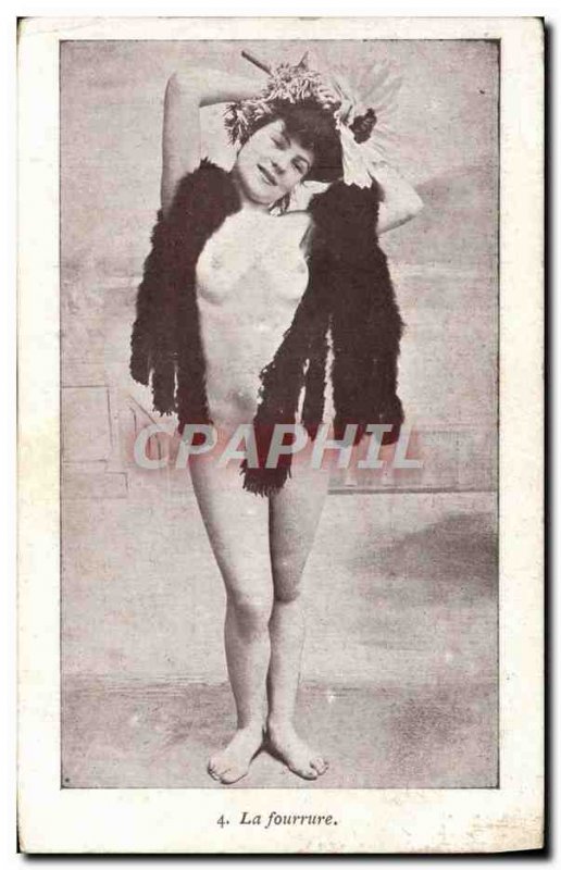 Postcard Old Woman Nude erotic Fur