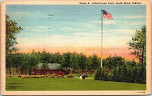 Scene Pottawatomi Park South Bend Indiana IN Linen Postcard PM Cancel Clean WOB  