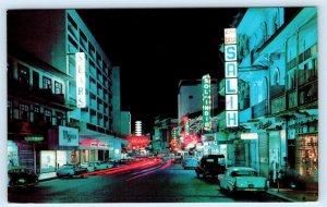 PANAMA CITY, Panama ~ Night View CENTRAL AVENUE Business Street Scene Postcard