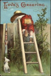 Valentine - Unsigned Clapsaddle - Boy Climbing Fence c1910 Postcard
