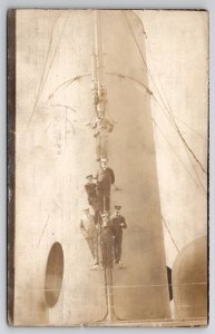 RPPC Men On Ladder At Ships Mast Hamburg 1911 Postcard M26