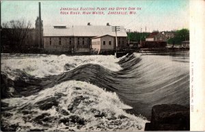 Janesville WI Electric Plant, Upper Dam on Rock River UDB Vintage Postcard K77