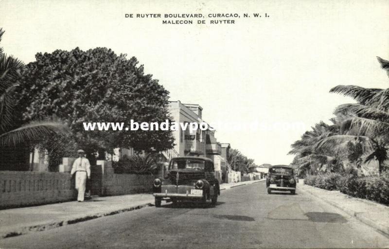 curacao, N.W.I., WILLEMSTAD, De Ruyter Boulevard, Cars (1940s) Kropp 10198