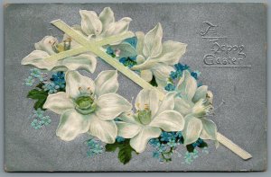 Postcard Easter c1909 Tucks A Happy Easter Lilies Forget-Me-Nots Cross Embossed