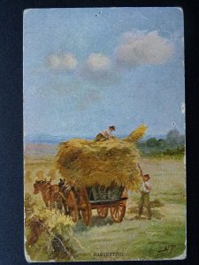 Country Life HARVESTING HAY Artist Harry Payne c1905 Postcard by Hildesheimer