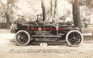 MI, Battle Creek, Michigan, RPPC, Fire Department Chief's Auto, W.P. Weeks