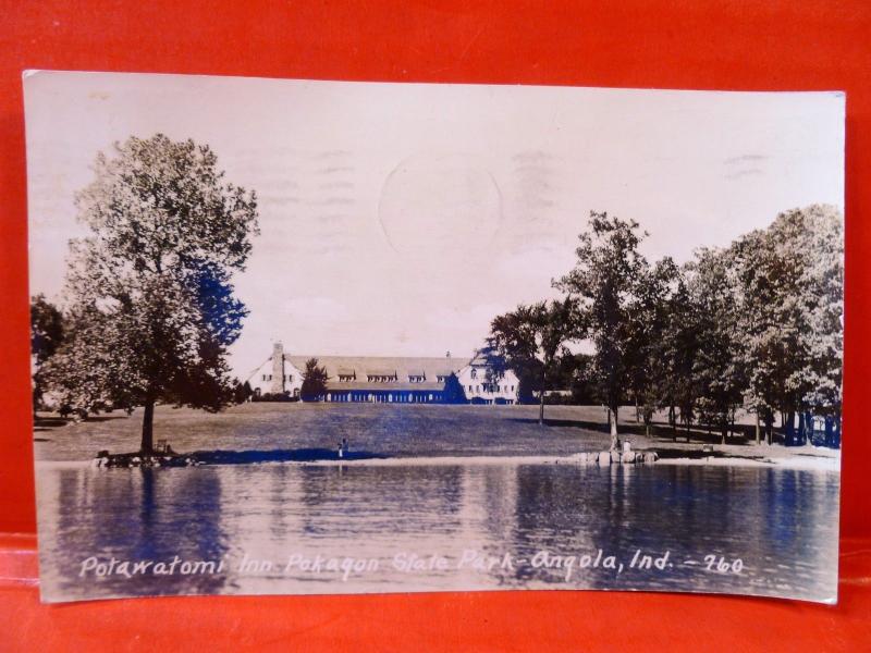 Postcard IN Angola Pokagon State Park Potawatomi Inn RPPC Real Photo